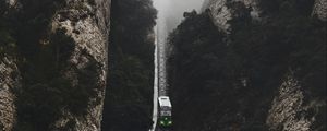 Preview wallpaper railway, fog, train, mountains, aerial view