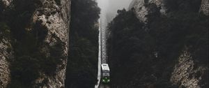 Preview wallpaper railway, fog, train, mountains, aerial view