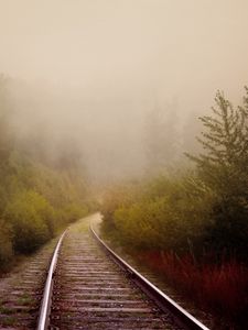 Preview wallpaper railway, fog, turn, trees