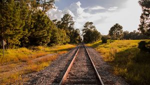 Preview wallpaper railway, grass, sky, summer