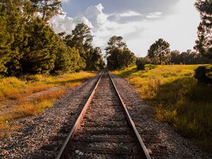 Preview wallpaper railway, grass, sky, summer