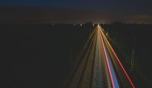 Preview wallpaper railway, lights, long exposure, night