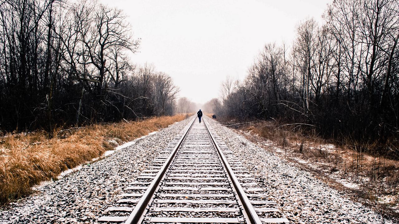 Wallpaper railway, loneliness, winter, rails, snow