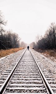 Preview wallpaper railway, loneliness, winter, rails, snow