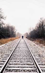 Preview wallpaper railway, loneliness, winter, rails, snow