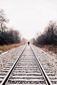 Preview wallpaper railway, loneliness, winter, rails, snow