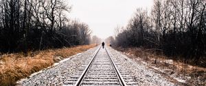 Preview wallpaper railway, loneliness, winter, rails, snow