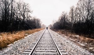 Preview wallpaper railway, loneliness, winter, rails, snow