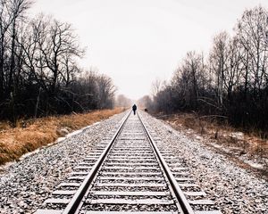 Preview wallpaper railway, loneliness, winter, rails, snow