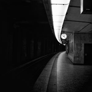 Preview wallpaper railway, metro, bw, station, clock, underground