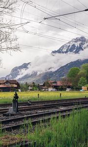 Preview wallpaper railway, mountains, grass