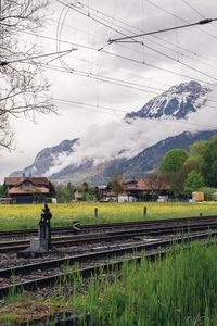 Preview wallpaper railway, mountains, grass