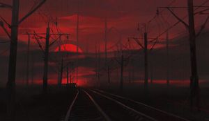 Preview wallpaper railway, night, art, dark, red