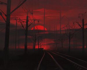 Preview wallpaper railway, night, art, dark, red