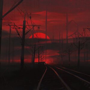 Preview wallpaper railway, night, art, dark, red