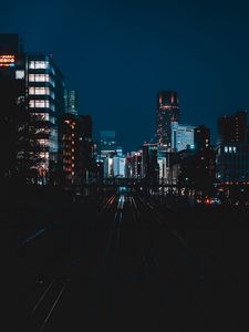 Preview wallpaper railway, night, city, light