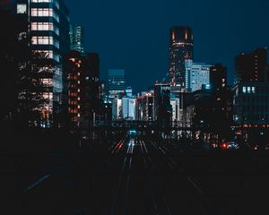 Preview wallpaper railway, night, city, light