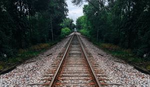 Preview wallpaper railway, pebble, stones, trees, direction