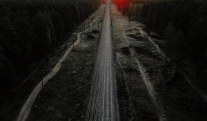 Preview wallpaper railway, rails, aerial  view, way, nature