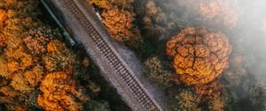 Preview wallpaper railway, rails, aerial view, trees, treetops