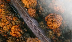 Preview wallpaper railway, rails, aerial view, trees, treetops