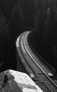 Preview wallpaper railway, rails, bw, forest, trees