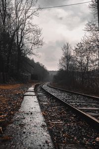 Preview wallpaper railway, rails, forest, cloudy