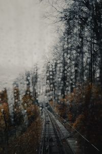 Preview wallpaper railway, rails, glare, fog, forest