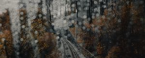 Preview wallpaper railway, rails, glare, fog, forest