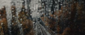 Preview wallpaper railway, rails, glare, fog, forest