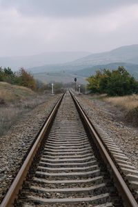 Preview wallpaper railway, rails, hills, fog