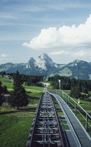 Preview wallpaper railway, rails, mountains, nature, landscape