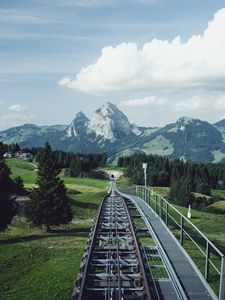 Preview wallpaper railway, rails, mountains, nature, landscape