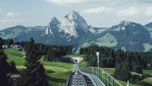 Preview wallpaper railway, rails, mountains, nature, landscape