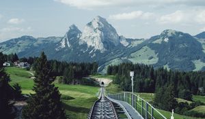 Preview wallpaper railway, rails, mountains, nature, landscape