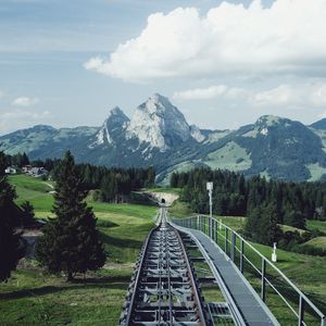 Preview wallpaper railway, rails, mountains, nature, landscape