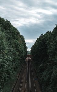 Preview wallpaper railway, rails, trees, tunnel, corridor