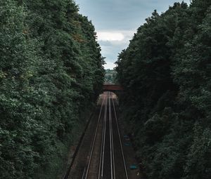 Preview wallpaper railway, rails, trees, tunnel, corridor