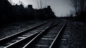 Preview wallpaper railway, sky, evening, black and white