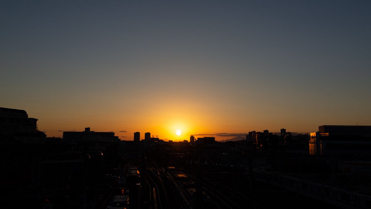 Wallpaper railway, station, sunset, horizon, night, tokyo, japan