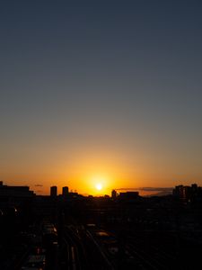 Preview wallpaper railway, station, sunset, horizon, night, tokyo, japan