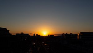 Preview wallpaper railway, station, sunset, horizon, night, tokyo, japan