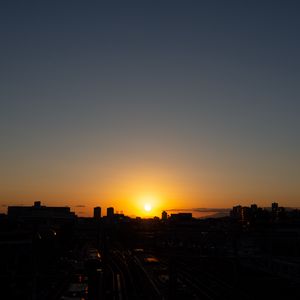 Preview wallpaper railway, station, sunset, horizon, night, tokyo, japan