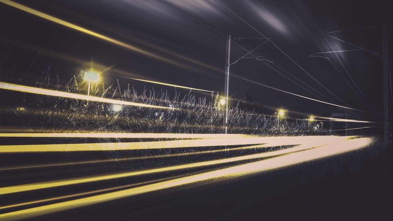 Wallpaper railway, train, light, traffic, night