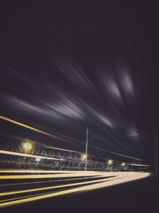 Preview wallpaper railway, train, light, traffic, night