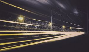Preview wallpaper railway, train, light, traffic, night