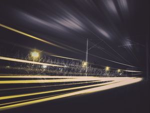 Preview wallpaper railway, train, light, traffic, night