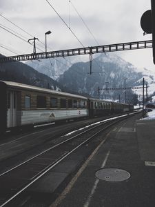 Preview wallpaper railway, train, mountains, winter