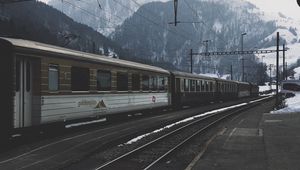 Preview wallpaper railway, train, mountains, winter