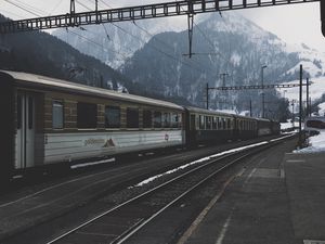 Preview wallpaper railway, train, mountains, winter